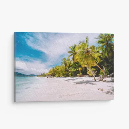 Tableau sur toile plage tropicale ensoleillée bordée de palmiers – Wallnifity®