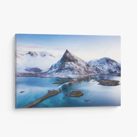 Tableau sur toile paysage aérien des îles Lofoten au coucher du soleil – Wallnifity®