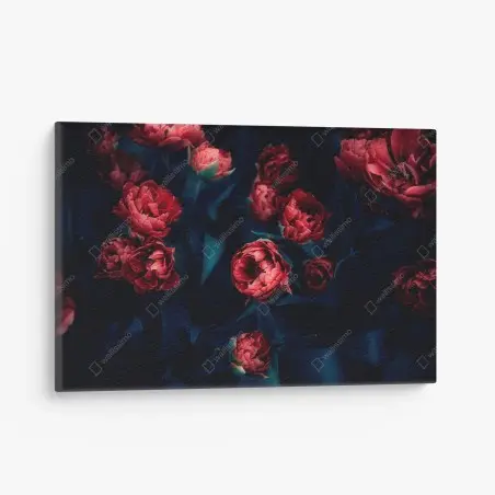 Tableau sur toile bouquet de tulipes rouges sur fond sombre – Wallnifity®