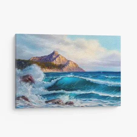 Tableau sur toile vagues turquoises et falaises dorées – Wallnifity®