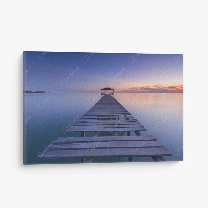 Tableau sur toile ponton en bois au crépuscule sur mer calme – Wallnifity®