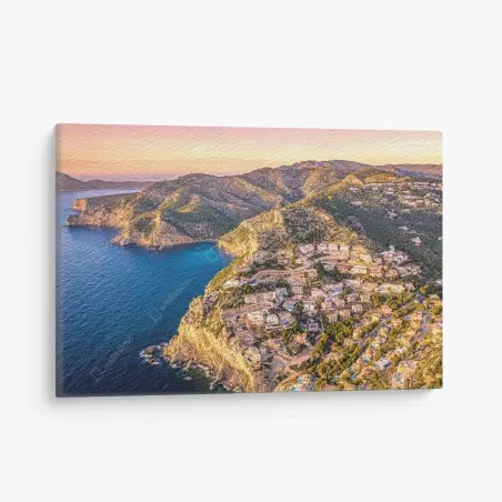 Tableau sur toile villages perchés sur falaises au crépuscule – Wallnifity®