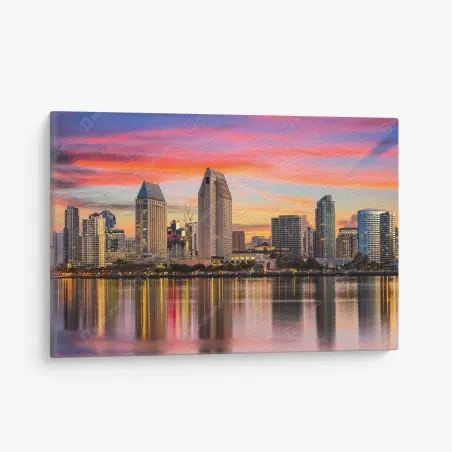 Tableau sur toile skyline colorée de San Diego au coucher du soleil – Wallnifity®