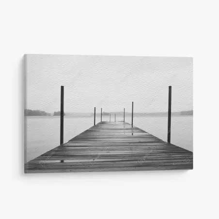 Tableau sur toile ponton brumeux sur lac minimaliste – Wallnifity®