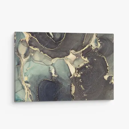 Tableau sur toile abstraction luxueuse en encre alcool turquoise et or – Wallnifity®