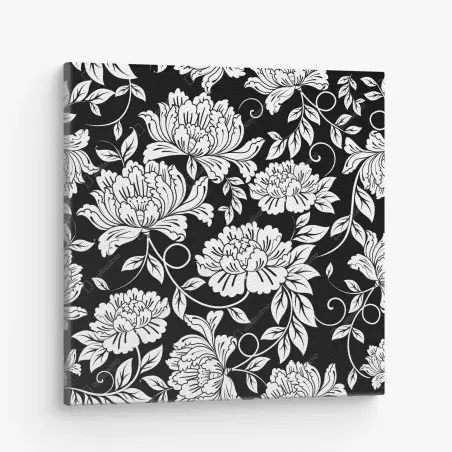 Tableau sur toile motif floral noir et blanc élégant – Wallnifity®