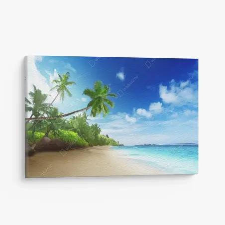 Tableau sur toile plage tropicale de Mahé au coucher du soleil – Wallnifity®