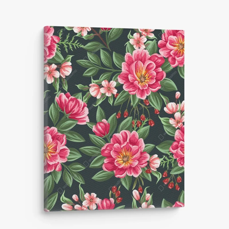 Tableau sur toile motif floral aquarelle aux pivoines roses – Wallnifity®