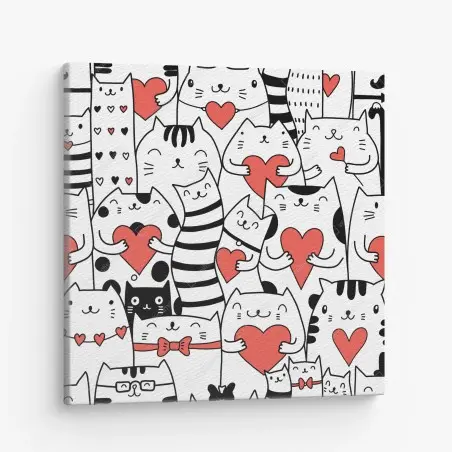 Tableau sur toile motif chats et cœurs mignons – Wallnifity®