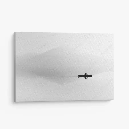 Tableau sur toile brume sur le lac et barque solitaire – Wallnifity®
