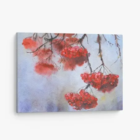 Tableau sur toile bouquets de baies rouges en aquarelle – Wallnifity®