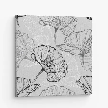 Tableau sur toile motif pavots en dessin au trait noir et gris – Wallnifity®