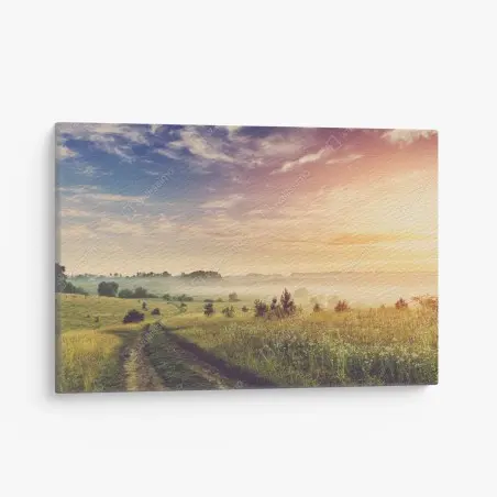 Tableau sur toile aube brumeuse sur chemin de campagne – Wallnifity®