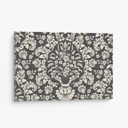 Tableau sur toile motif floral baroque élégant noir et crème – Wallnifity®