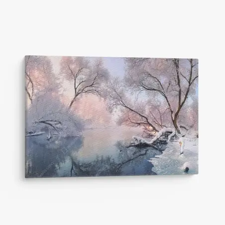 Tableau sur toile paysage hivernal au bord de la rivière – Wallnifity®