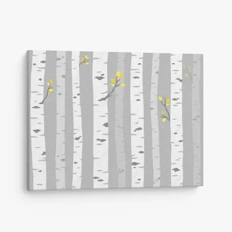 Tableau sur toile forêt de bouleaux minimaliste aux touches jaunes – Wallnifity®