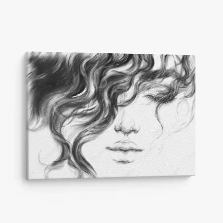 Tableau sur toile portrait éthéré d'une femme aux cheveux ondulés – Wallnifity®