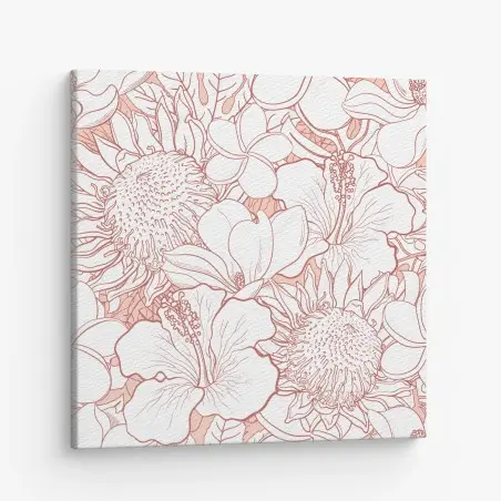 Tableau sur toile motif floral tropical aux lignes saumon – Wallnifity®