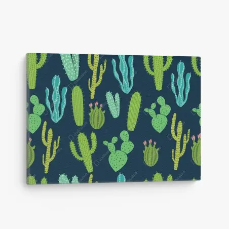 Tableau sur toile motif botanique de cactus et succulentes vertes et bleues – Wallnifity®