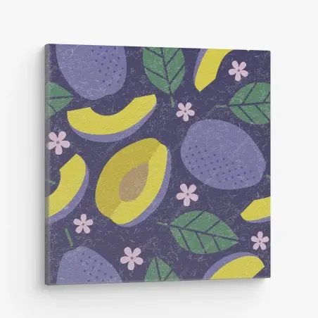 Tableau sur toile prunes et fleurs motif décoratif vintage – Wallnifity®