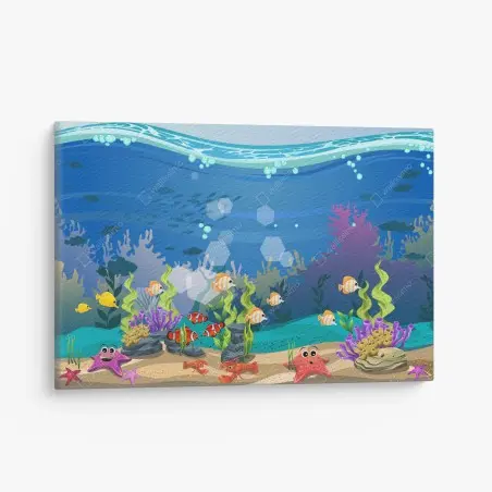 Tableau sur toile scène sous-marine colorée avec poissons et coraux – Wallnifity®