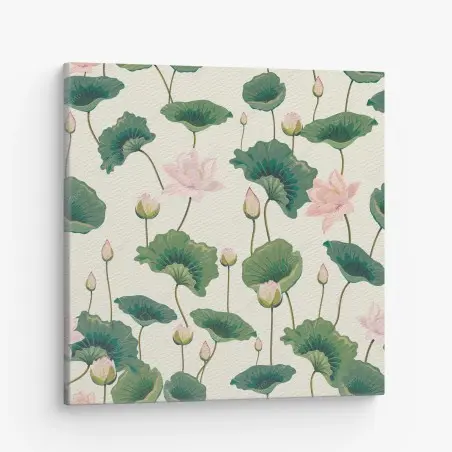 Tableau sur toile motif élégant de lotus et feuilles vertes – Wallnifity®