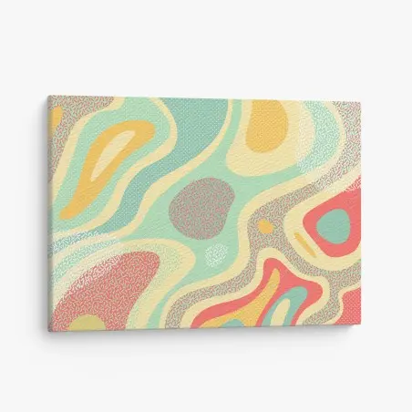 Tableau sur toile composition abstraite menthe et corail aux motifs organiques – Wallnifity®