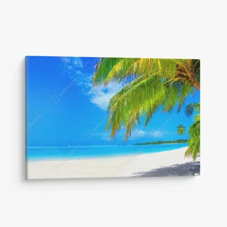 Tableau sur toile plage paradisiaque aux cocotiers – Wallnifity®