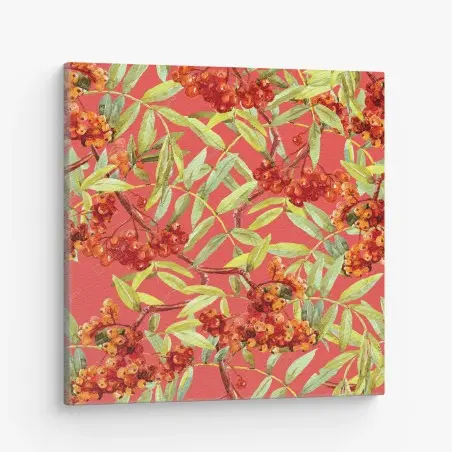 Tableau sur toile motif de sorbier aux baies rouges à l'aquarelle – Wallnifity®