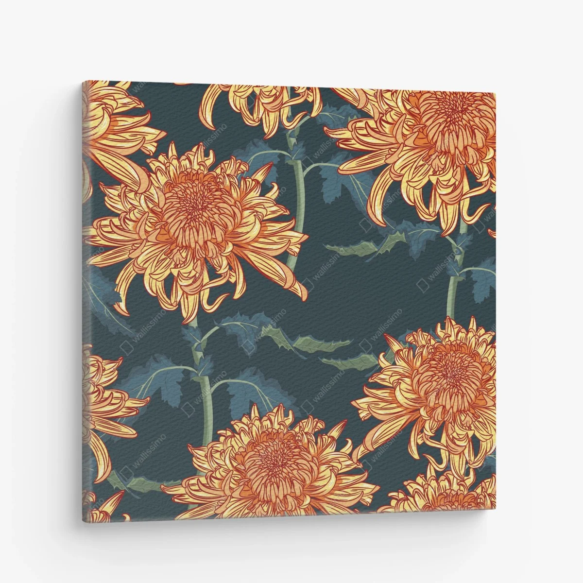 Tableau sur toile fleurs de chrysanthèmes orange sur fond bleu profond – Wallnifity® Tableau sur toile fleurs de chrysanthèmes orange sur fond bleu profond – Wallnifity®