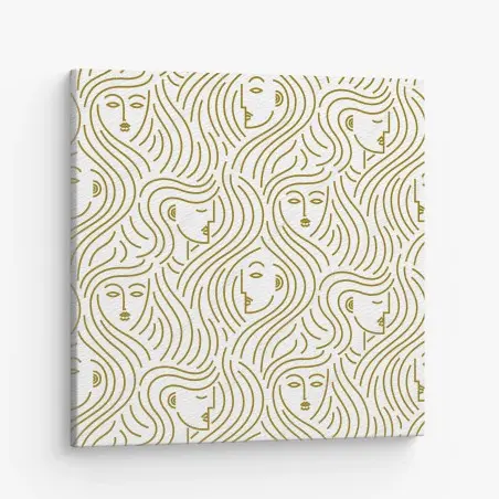 Tableau sur toile motif de visages dorés aux cheveux ondulés – Wallnifity®