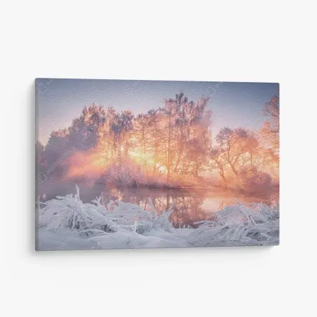 Tableau sur toile aube hivernale au bord du lac – Wallnifity®