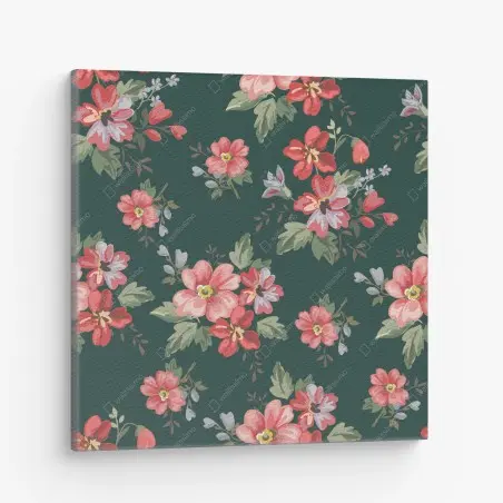Tableau sur toile motif floral romantique sur fond vert profond – Wallnifity®