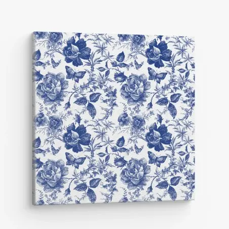Tableau sur toile motif floral bleu classique et raffiné – Wallnifity®