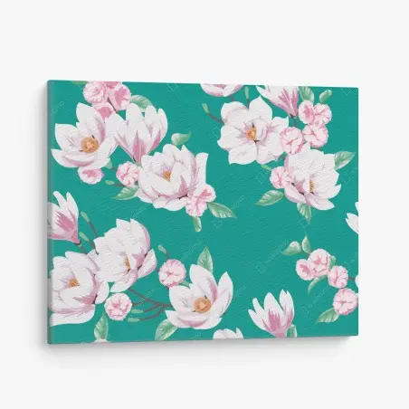 Tableau sur toile fleurs de magnolia sur fond sarcelle – Wallnifity®