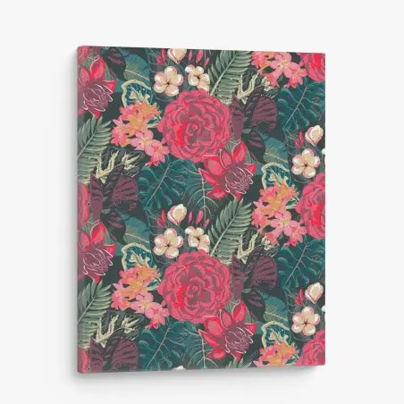 Tableau sur toile parure botanique tropicale aux fleurs rouges – Wallnifity®