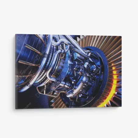 Tableau sur toile design industriel : turbine à réaction en bleu métallique – Wallnifity®