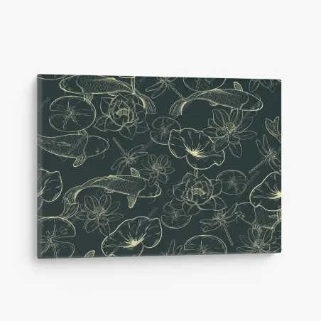 Tableau sur toile motif carpes koi et nénuphars, illustration élégante – Wallnifity®