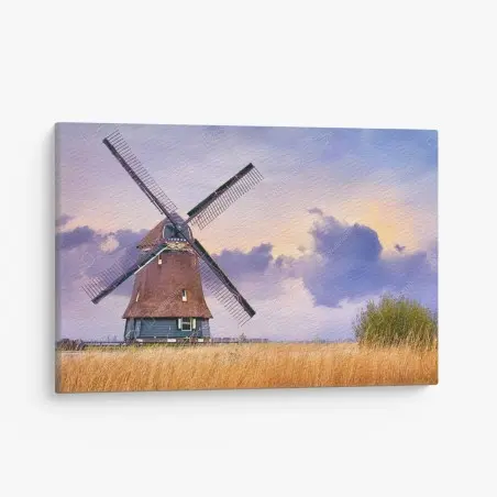 Tableau sur toile moulin traditionnel des Pays-Bas au crépuscule – Wallnifity®