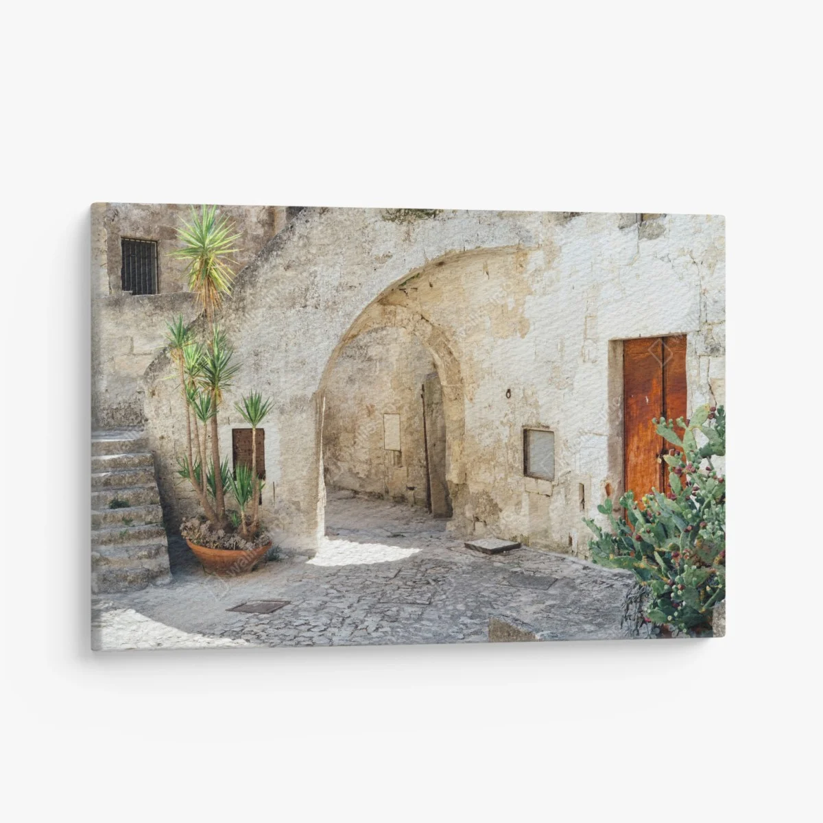 Tableau sur toile ruelle en pierre méditerranéenne avec cactus – Wallnifity® Tableau sur toile ruelle en pierre méditerranéenne avec cactus – Wallnifity®