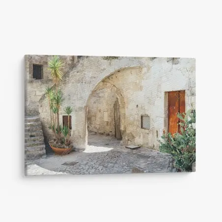 Tableau sur toile ruelle en pierre méditerranéenne avec cactus – Wallnifity®