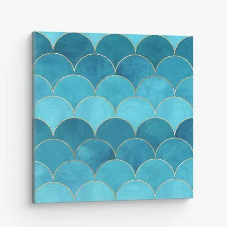 Tableau sur toile motif d'écailles bleues avec liserés dorés – Wallnifity®