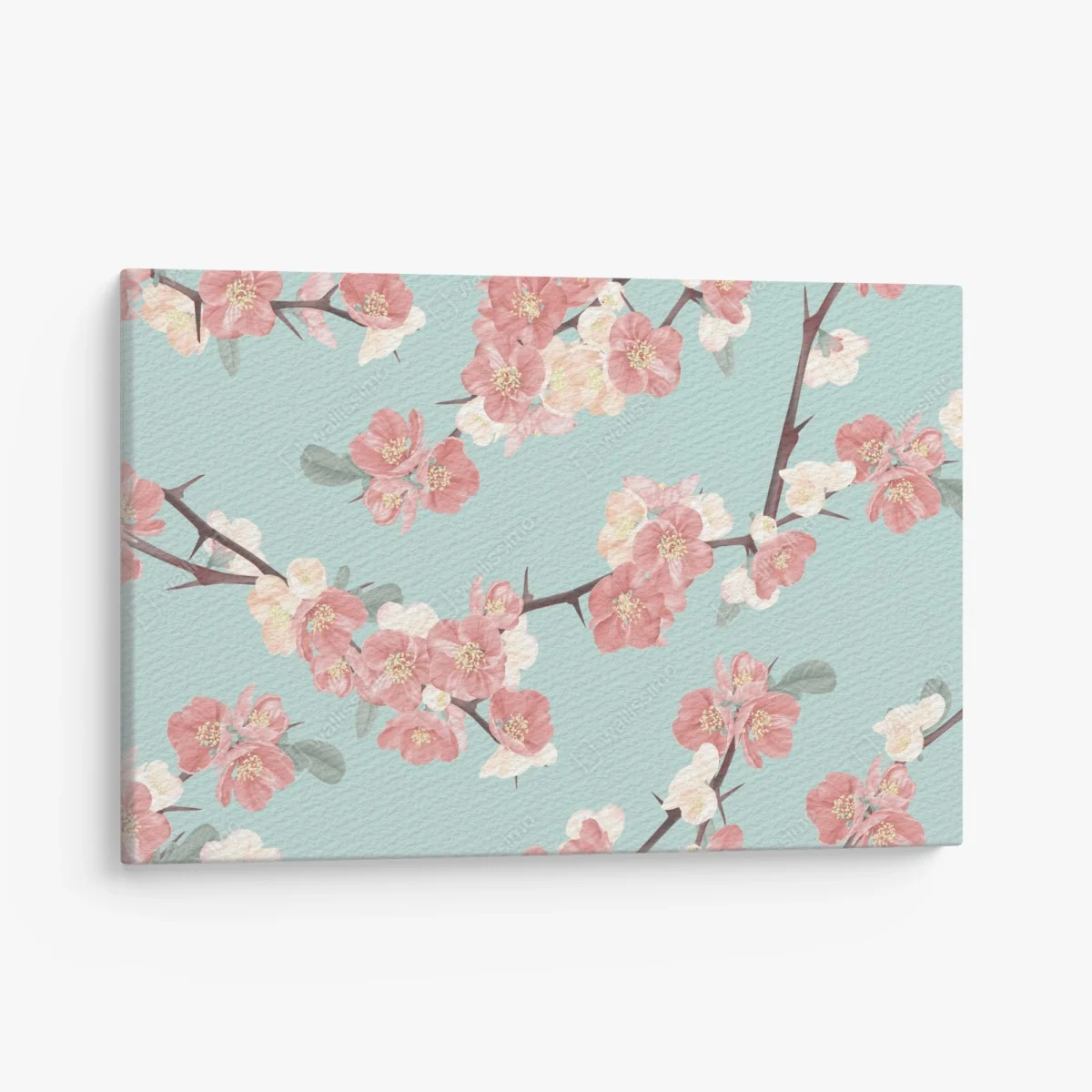 Tableau sur toile motif floral délicat aux fleurs roses et fond turquoise – Wallnifity® Tableau sur toile motif floral délicat aux fleurs roses et fond turquoise – Wallnifity®