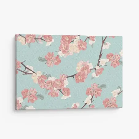 Tableau sur toile motif floral délicat aux fleurs roses et fond turquoise – Wallnifity®