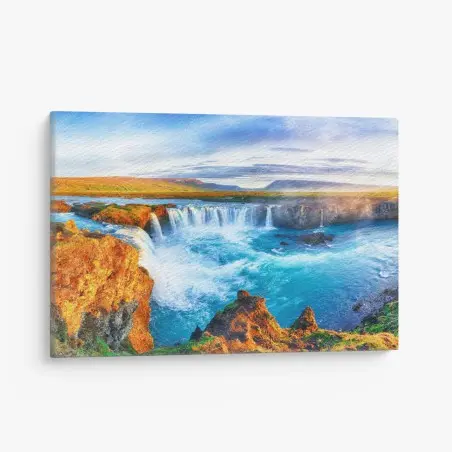 Tableau sur toile lever de soleil sur Godafoss, panorama d'Islande – Wallnifity®