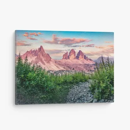 Tableau sur toile panorama des Dolomites : Tre Cime di Lavaredo au coucher du soleil – Wallnifity®