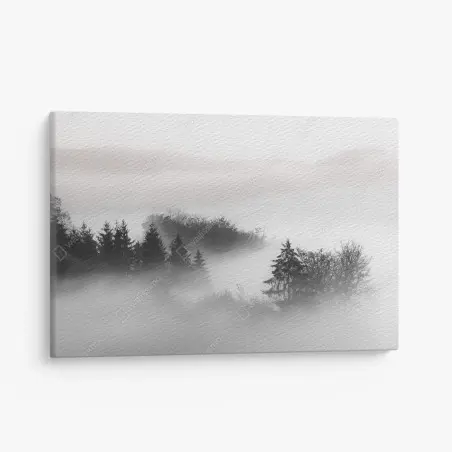 Tableau sur toile forêt embrumée en noir et blanc – Wallnifity®
