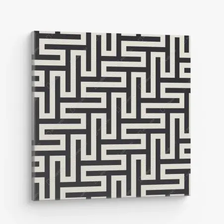 Tableau sur toile motif labyrinthe géométrique noir et beige – Wallnifity®