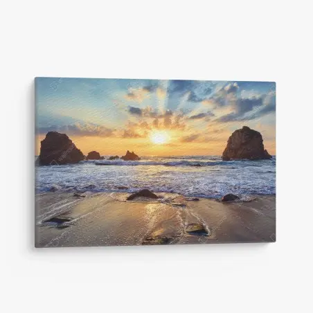 Tableau sur toile coucher de soleil sur la côte rocheuse – Wallnifity®