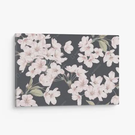 Tableau sur toile motif de fleurs de cerisier délicates sur fond gris – Wallnifity®